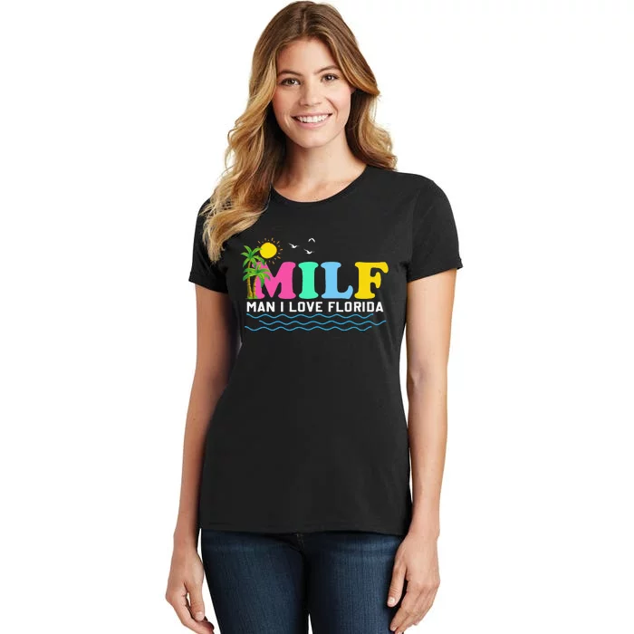 MILF Man I Love Florida Beach Summer Vacation Palm Tree Women's T-Shirt