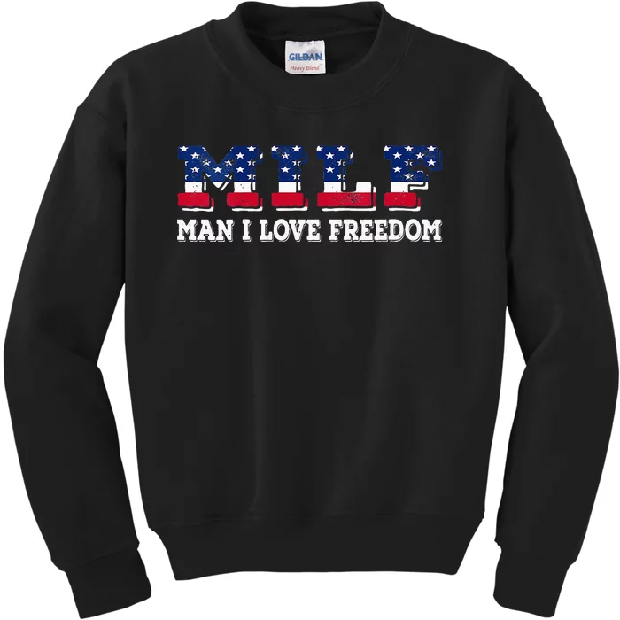 MILF Man I Love Freedom Funny Patriotic Kids Sweatshirt