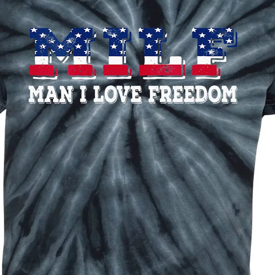 MILF Man I Love Freedom Funny Patriotic Kids Tie-Dye T-Shirt