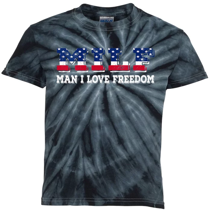 MILF Man I Love Freedom Funny Patriotic Kids Tie-Dye T-Shirt