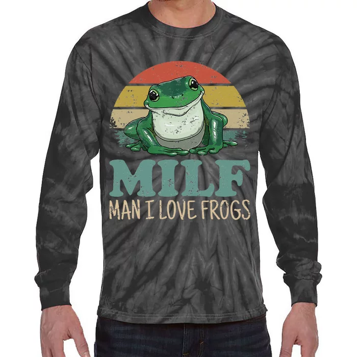 MILF Man I Love Frogs Funny Saying Frog Amphibian Lovers Tie-Dye Long Sleeve Shirt