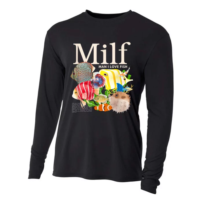 Milf Man I Love Fish Funny Fishing Fisherman Humor Nature Cooling Performance Long Sleeve Crew