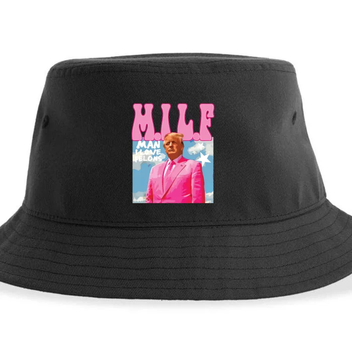 Milf Man I Love Felons Funny Trump Pink 2024 For President Sustainable Bucket Hat