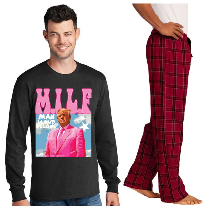 Milf Man I Love Felons Funny Trump Pink 2024 For President Long Sleeve Pajama Set