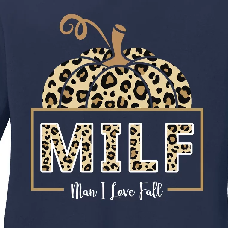 MILF Man I Love Fall Leopard Pumpkin Funny Ladies Long Sleeve Shirt