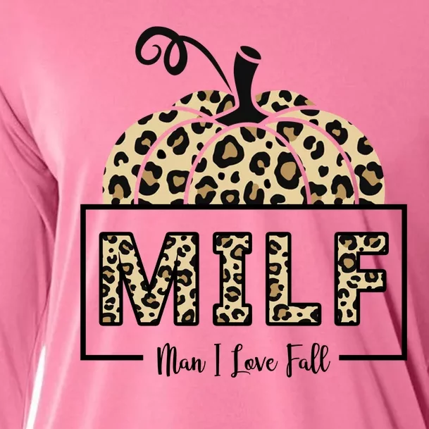 MILF Man I Love Fall Leopard Pumpkin Funny Cooling Performance Long Sleeve Crew