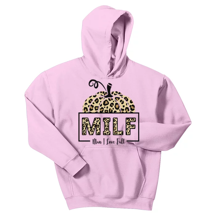 MILF Man I Love Fall Leopard Pumpkin Funny Kids Hoodie