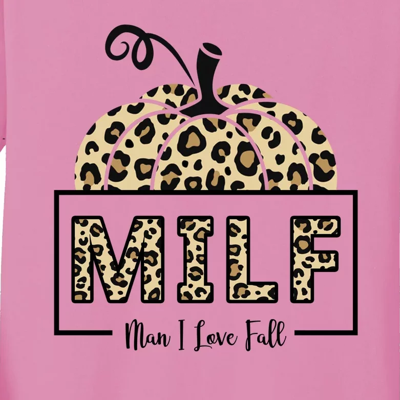 MILF Man I Love Fall Leopard Pumpkin Funny Kids Long Sleeve Shirt