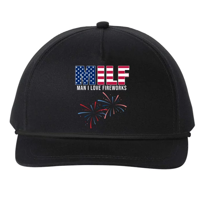 MILF Man I Love Fireworks Funny 4th Of July Snapback Five-Panel Rope Hat