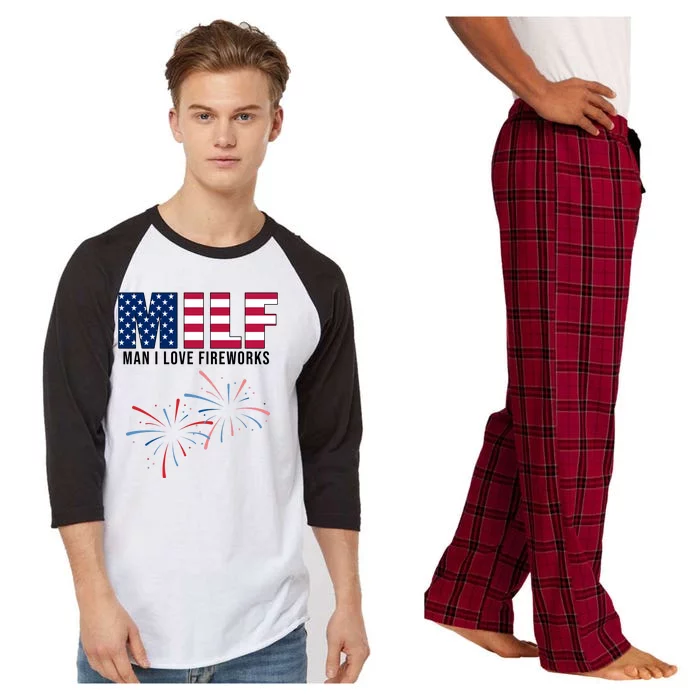 MILF Man I Love Fireworks Funny 4th Of July Raglan Sleeve Pajama Set