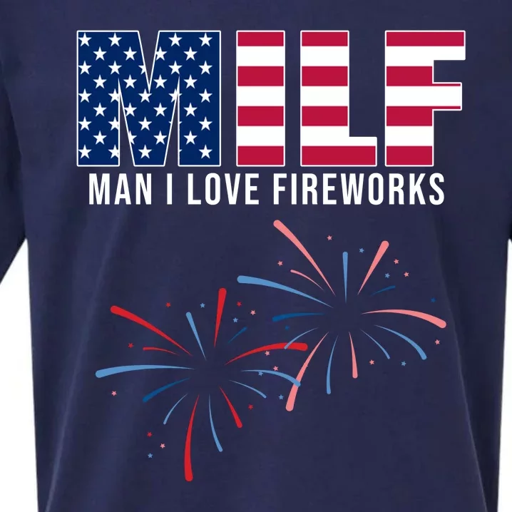 MILF Man I Love Fireworks Funny 4th Of July Sueded Cloud Jersey T-Shirt