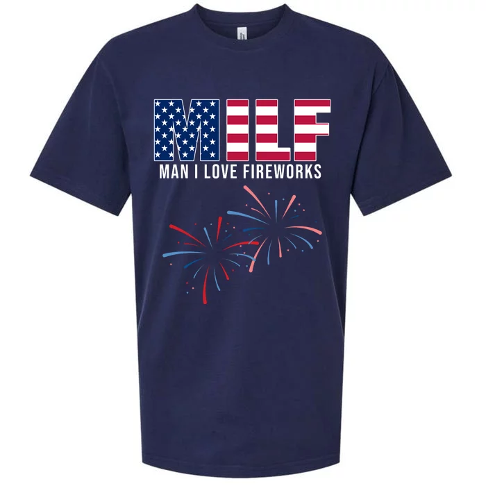 MILF Man I Love Fireworks Funny 4th Of July Sueded Cloud Jersey T-Shirt