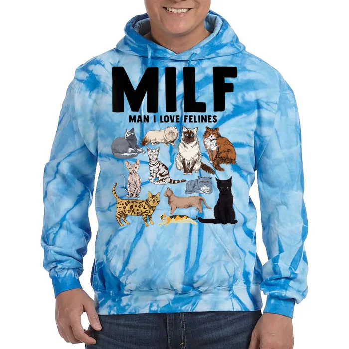 MILF Man I Love Felines Funny Cat Vintage Tie Dye Hoodie