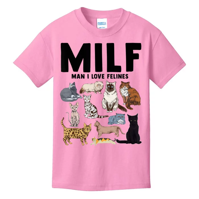 MILF Man I Love Felines Funny Cat Vintage Kids T-Shirt