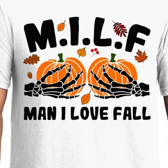 Milf Man I Love Fall Skeleton Pumpkin Hand Boob Pajama Set