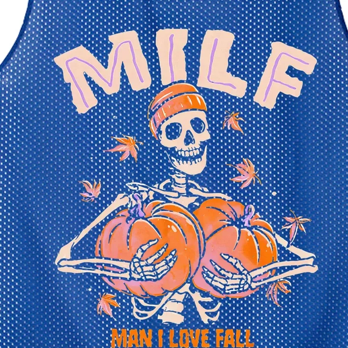 MILF Man I Love Fall Funny Skeleton Pumpkin Halloween Mesh Reversible Basketball Jersey Tank