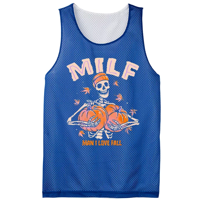 MILF Man I Love Fall Funny Skeleton Pumpkin Halloween Mesh Reversible Basketball Jersey Tank