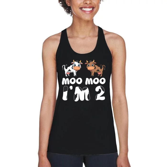 Moo Moo Im Two Cute Cow 2nd Birthday Cows Gift 8111 Women's Racerback Tank