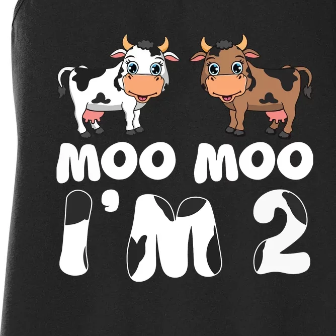 Moo Moo Im Two Cute Cow 2nd Birthday Cows Gift 8111 Women's Racerback Tank