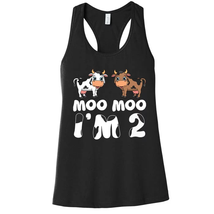 Moo Moo Im Two Cute Cow 2nd Birthday Cows Gift 8111 Women's Racerback Tank