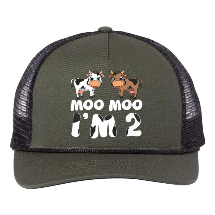 Moo Moo Im Two Cute Cow 2nd Birthday Cows Gift 8111 Retro Rope Trucker Hat Cap