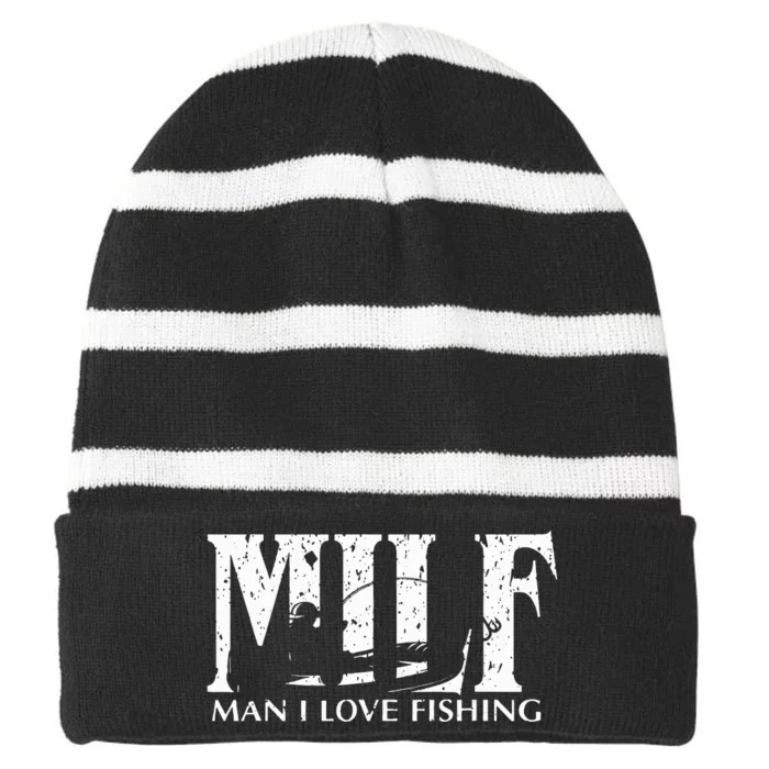 Milf Man I Love Fishing Striped Beanie with Solid Band