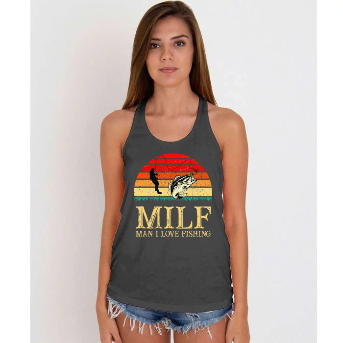 MILF Man I Love Fishing Funny Fishing Fishermen Fishing Women's Knotted Racerback Tank