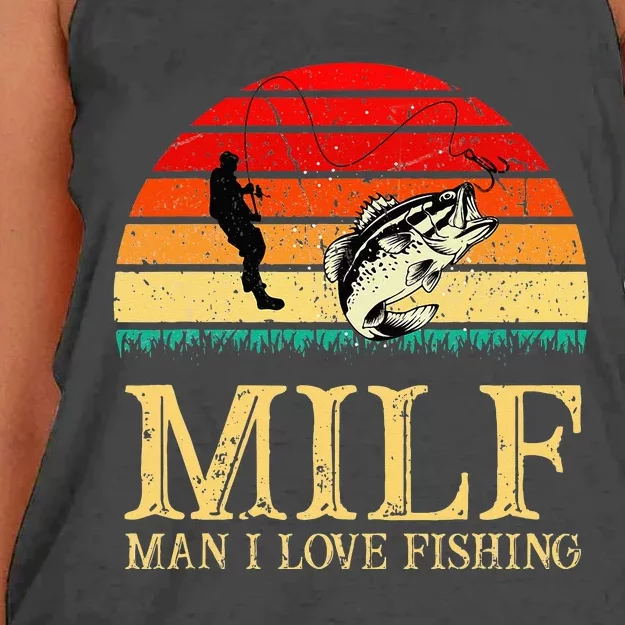 MILF Man I Love Fishing Funny Fishing Fishermen Fishing Women's Knotted Racerback Tank