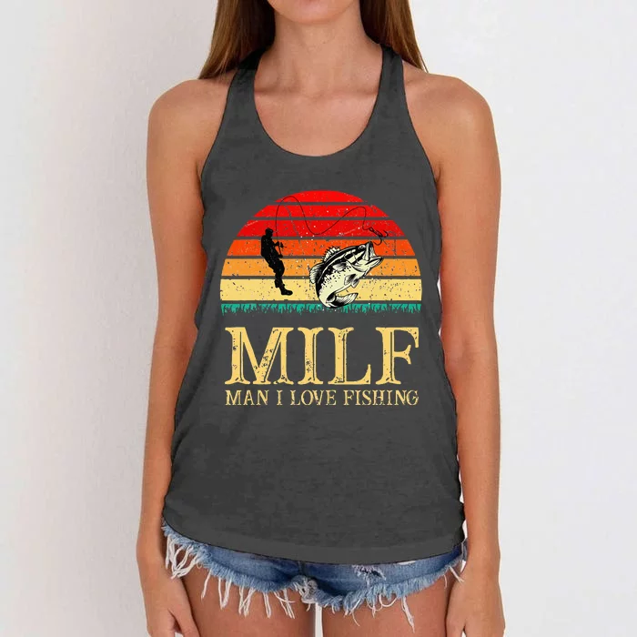 MILF Man I Love Fishing Funny Fishing Fishermen Fishing Women's Knotted Racerback Tank