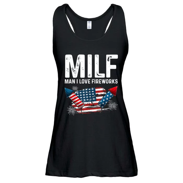 MILF Man I Love Fireworks 4th Of July Funny Fourth Of July Ladies Essential Flowy Tank