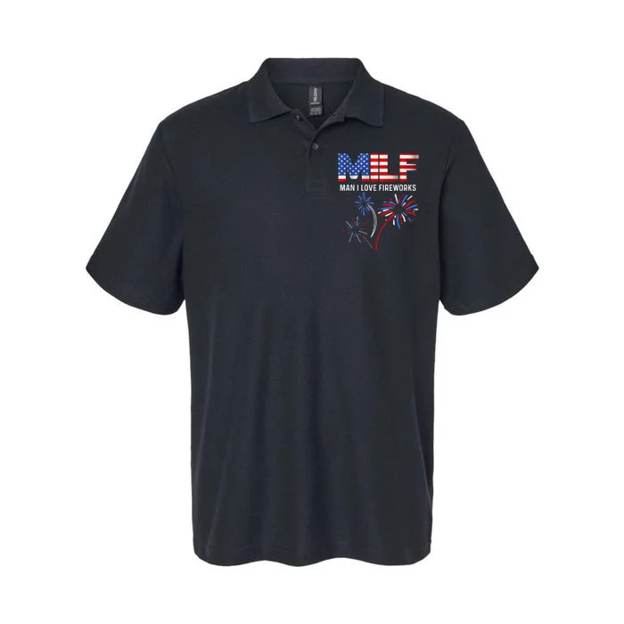 Milf Man I Love Fireworks Funny American Patriotic July 4th Softstyle Adult Sport Polo