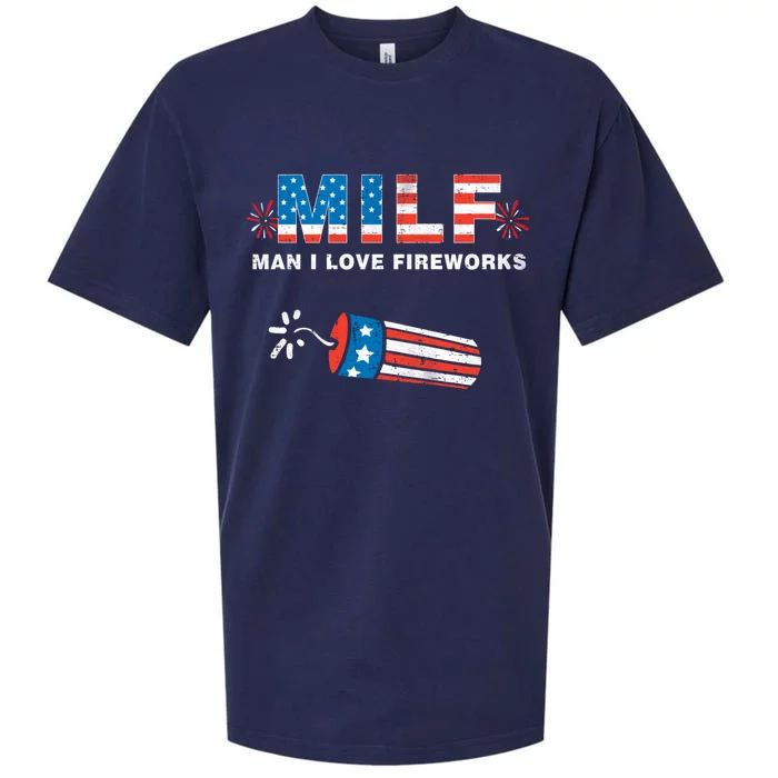 MILF Man I Love Fireworks 4th Of July Funny Fourth Of July Sueded Cloud Jersey T-Shirt