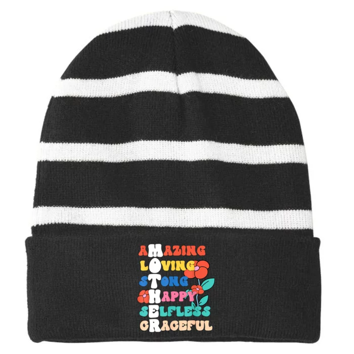 MOTHER Meaning I Love Mom Mothers Day Striped Beanie with Solid Band