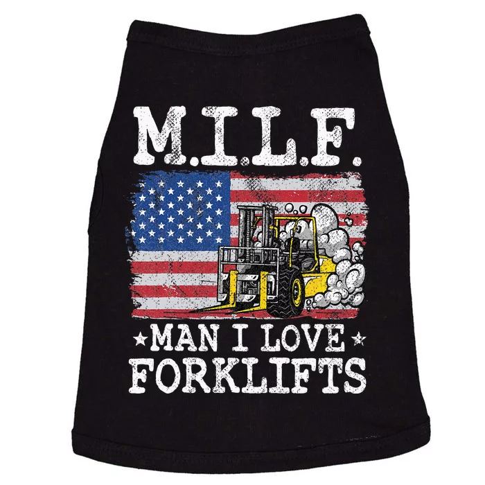 M.I.L.F. Man I Love Forklifts American Flag Forklift Driver Doggie Tank