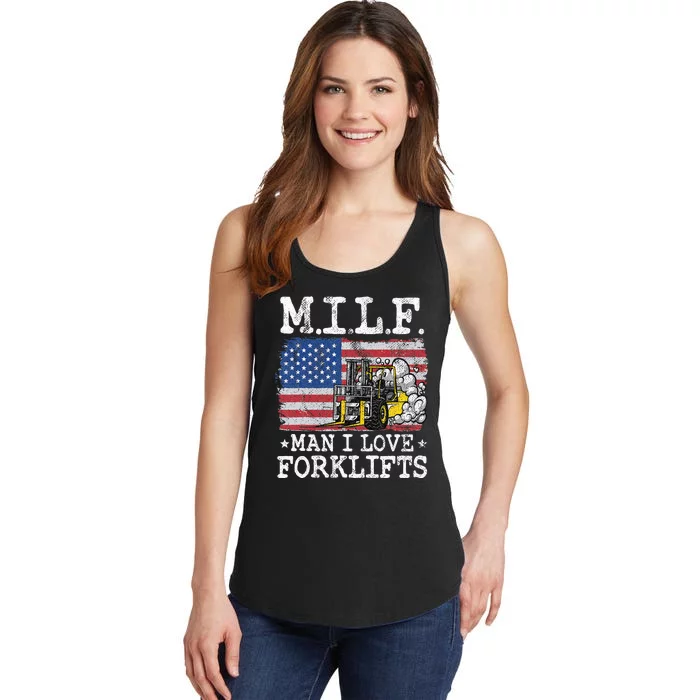 M.I.L.F. Man I Love Forklifts American Flag Forklift Driver Ladies Essential Tank