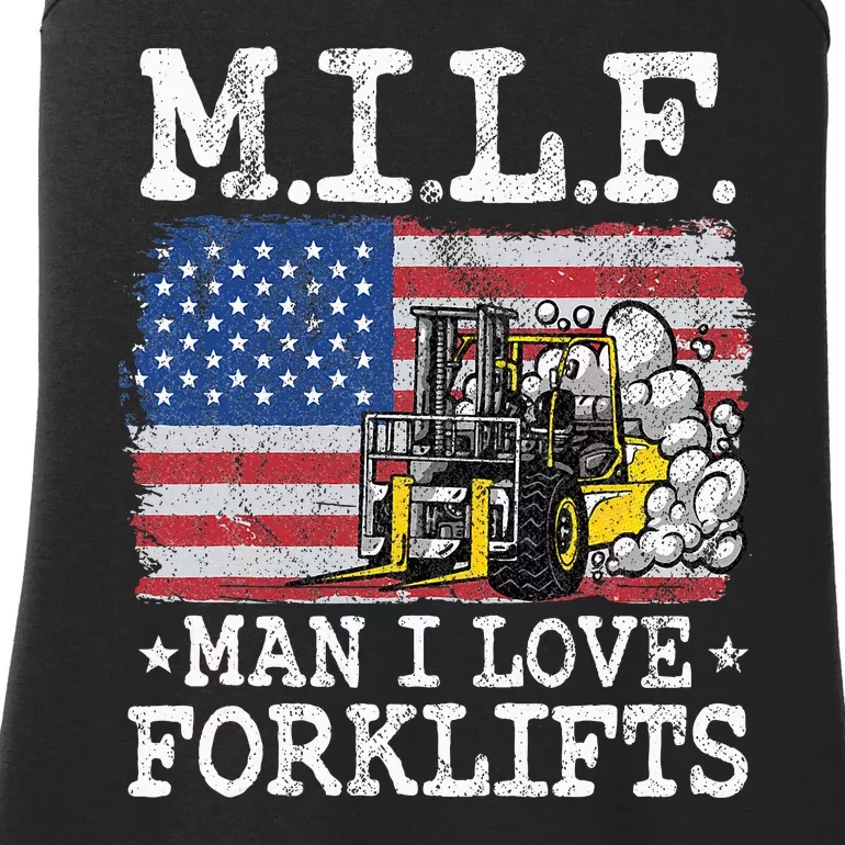 M.I.L.F. Man I Love Forklifts American Flag Forklift Driver Ladies Essential Tank