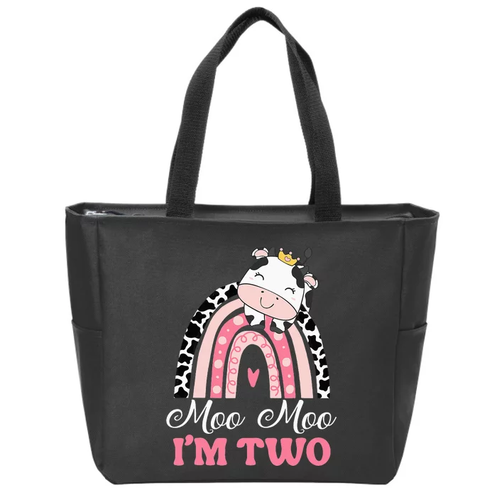 Moo Moo Im Two Birthday Outfit 2nd Bday Zip Tote Bag