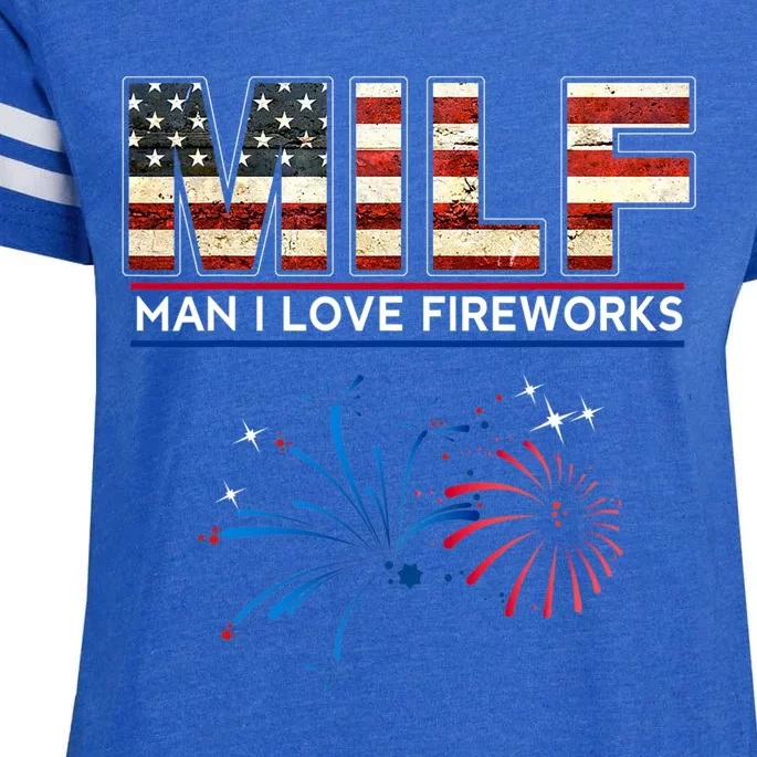 Milf Man I Love Fireworks Funny American Patriotic July 4th Enza Ladies Jersey Football T-Shirt