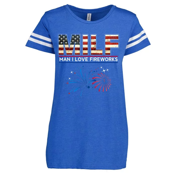 Milf Man I Love Fireworks Funny American Patriotic July 4th Enza Ladies Jersey Football T-Shirt