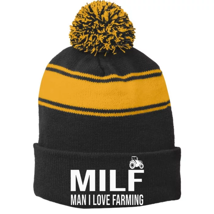 Milf Man I Love Farming Kansas State Purple Football Fan Stripe Pom Pom Beanie