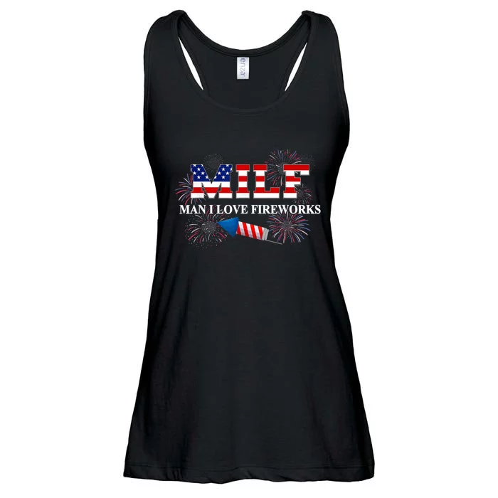 MILF Man I Love Fireworks Funny American Patriotic July 4th Design Ladies Essential Flowy Tank