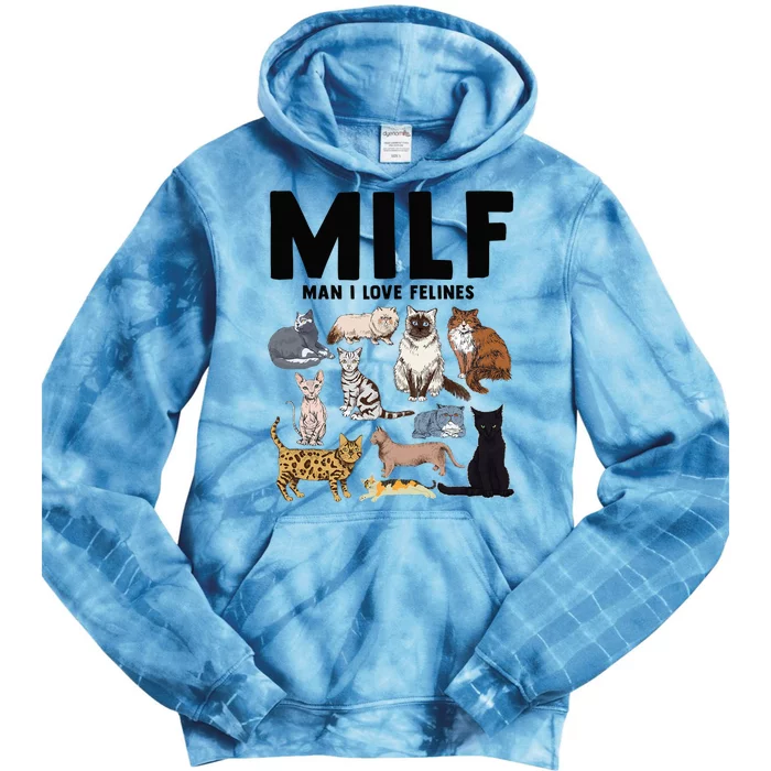 MILF Man I Love Felines Funny Cat Vintage Tie Dye Hoodie