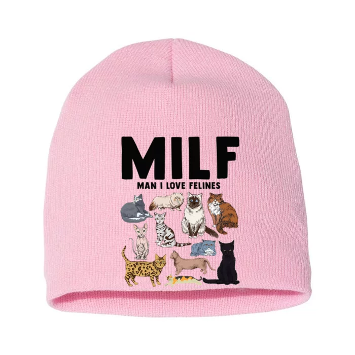 MILF Man I Love Felines Funny Cat Vintage Short Acrylic Beanie