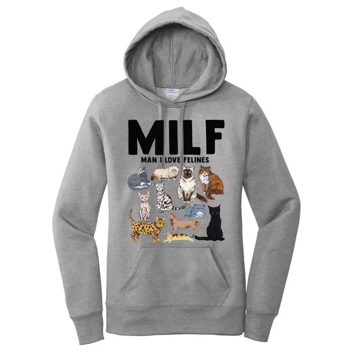 MILF Man I Love Felines Funny Cat Vintage Women's Pullover Hoodie