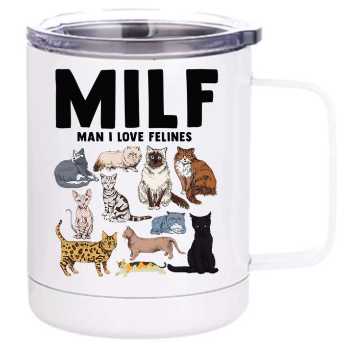 MILF Man I Love Felines Funny Cat Vintage Front & Back 12oz Stainless Steel Tumbler Cup