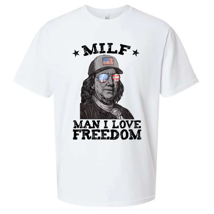 MILF Man I Love Freedom Ben Franklin 4th Of July Patriotic Sueded Cloud Jersey T-Shirt