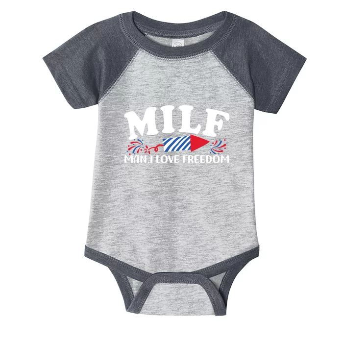 Milf Man I Love Freedom Funny 4th Of July Infant Baby Jersey Bodysuit