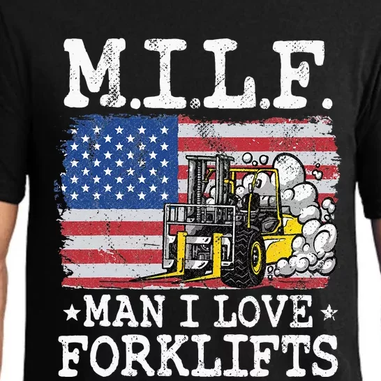 M.I.L.F. Man I Love Forklifts American Flag Forklift Driver Pajama Set