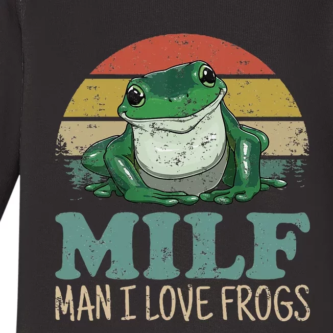 Milf Man I Love Frogs Funny Saying Frog Amphibian Lovers Baby Long Sleeve Bodysuit