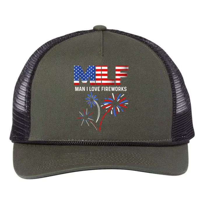 MILF Man I Love Fireworks Funny American Patriotic July 4th (1) Retro Rope Trucker Hat Cap